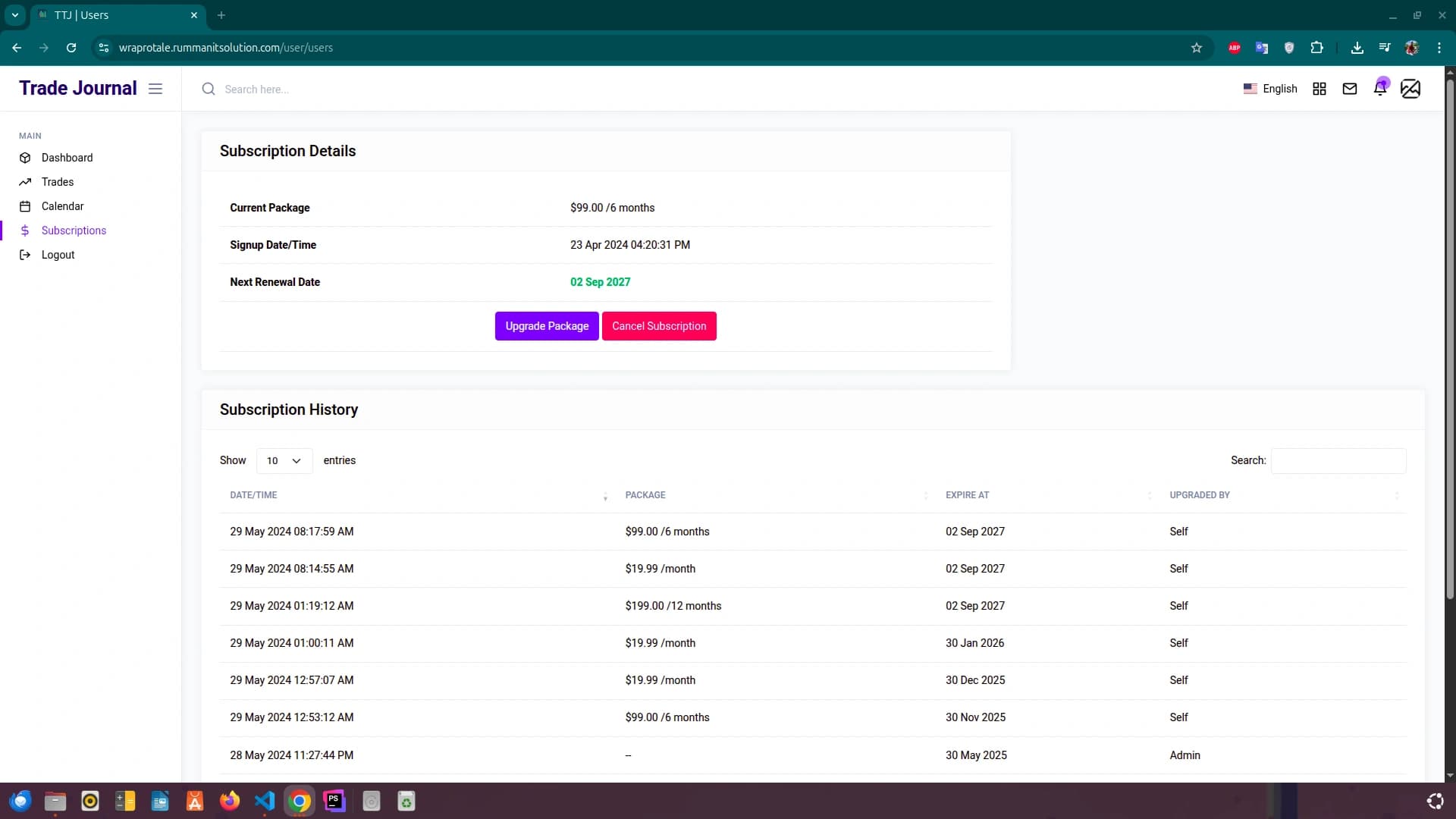 Screenshot of The Trading Journal