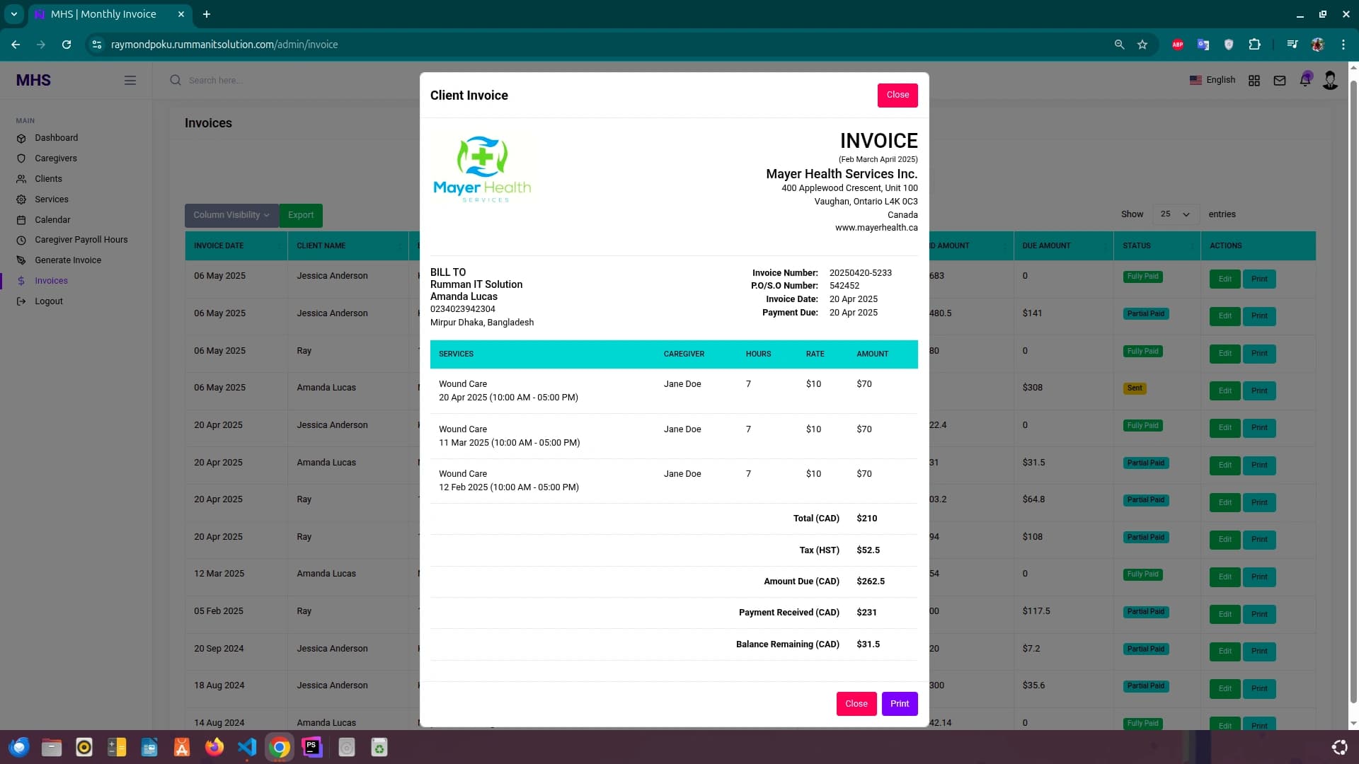 Screenshot of Mayer Health Services