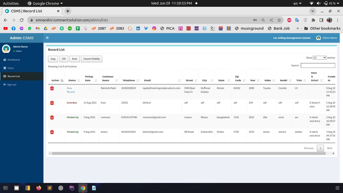 Screenshot of Car Selling Management System