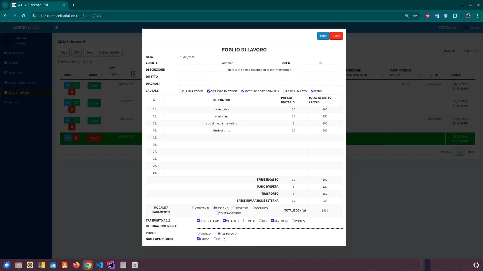 Screenshot of ATC 2 Service