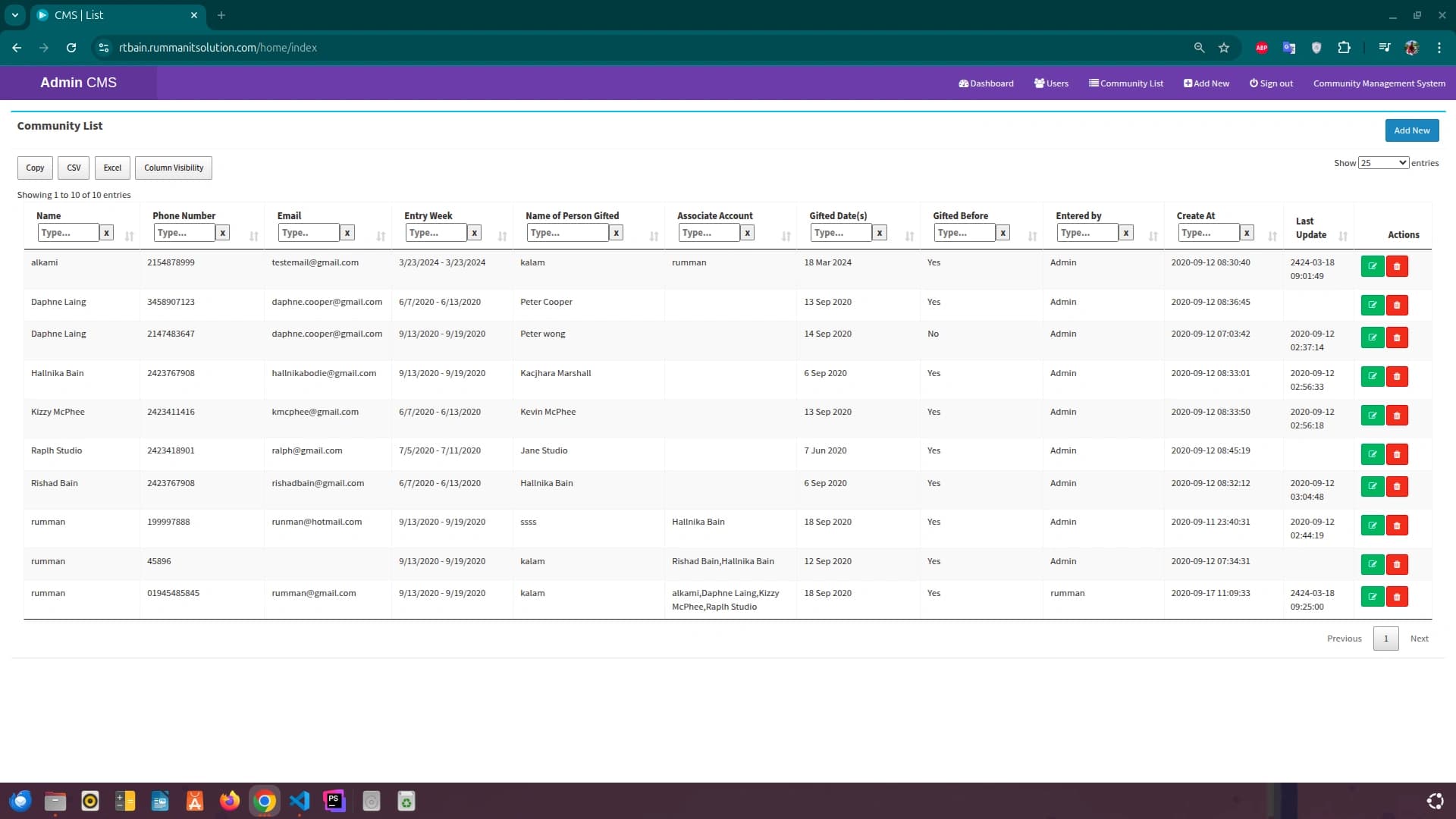 Screenshot of Community Management System