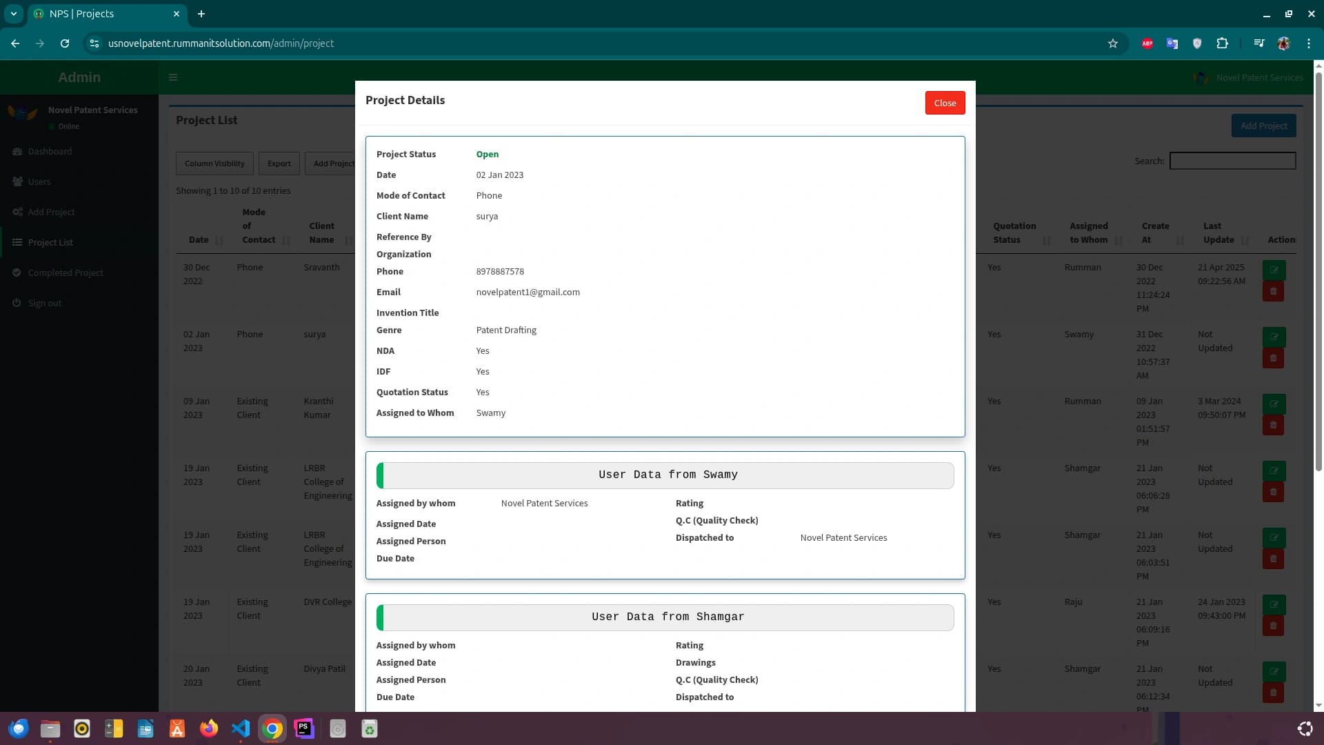 Screenshot of Novel Patent Services