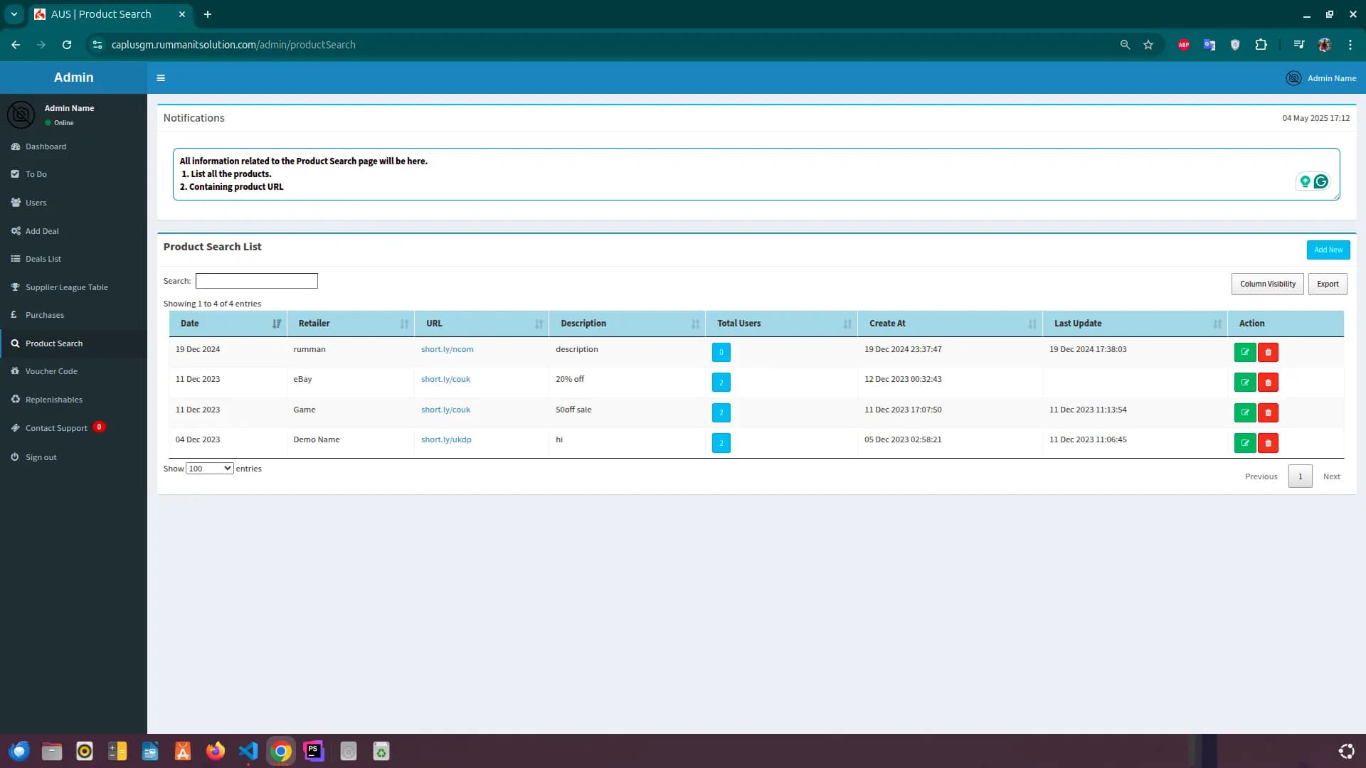 Screenshot of Amazon UK Sourcing